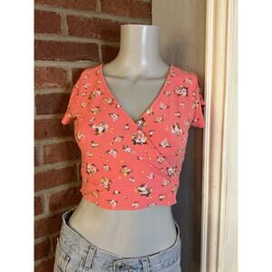 Floral Wrap Tie Crop Top Pink Cottagecore Y2K Soft Girl Summer Festival Small